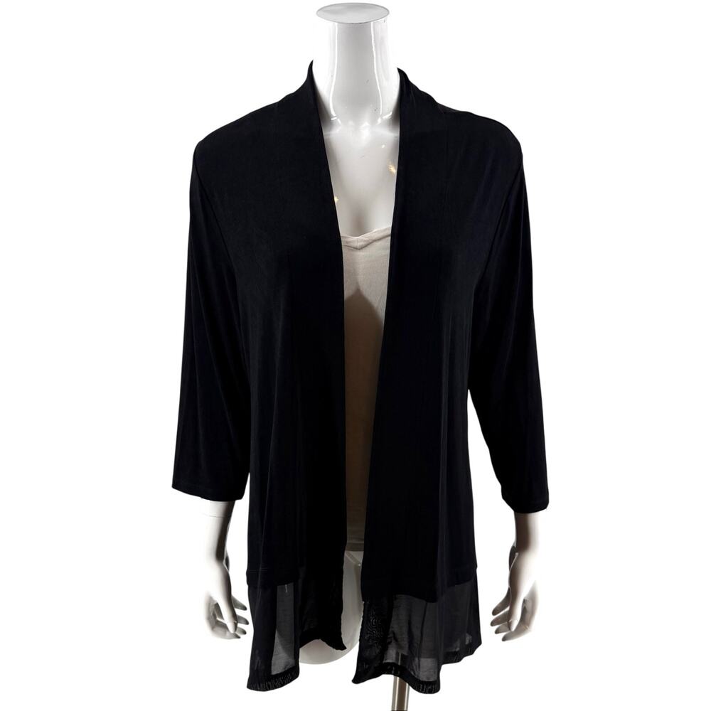 Chicos Travelers Womens Cardigan Top Size 2 / US Large Black Chiffon Hem